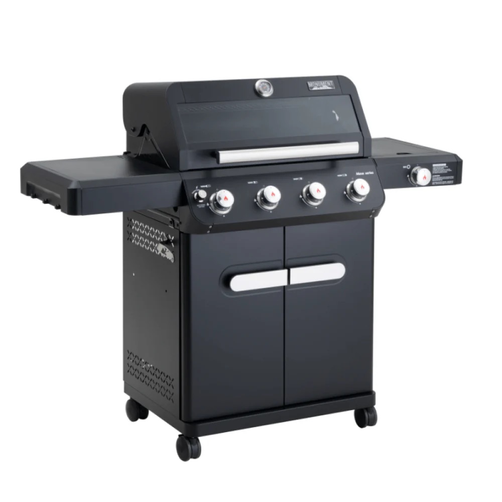 Monument Grills Mesa 425 4 Burner Freestanding Propane Gas Grill with Clear View Lid  and  Side Burner   Black