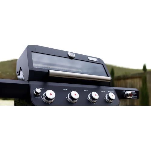 Monument Grills Mesa 425 4 Burner Freestanding Propane Gas Grill with Clear View Lid  and  Side Burner   Black