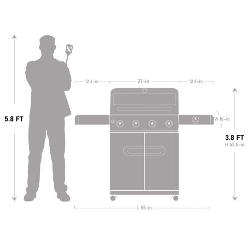 Monument Grills Mesa 425 4 Burner Freestanding Propane Gas Grill with Clear View Lid  and  Side Burner   Black