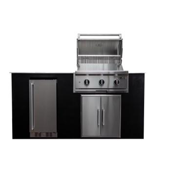 Coyote 6 Ft Outdoor Kitchen Island for 30 Inch C Series Gas Grill with Black Cabinet and Light Gray Countertop 2350