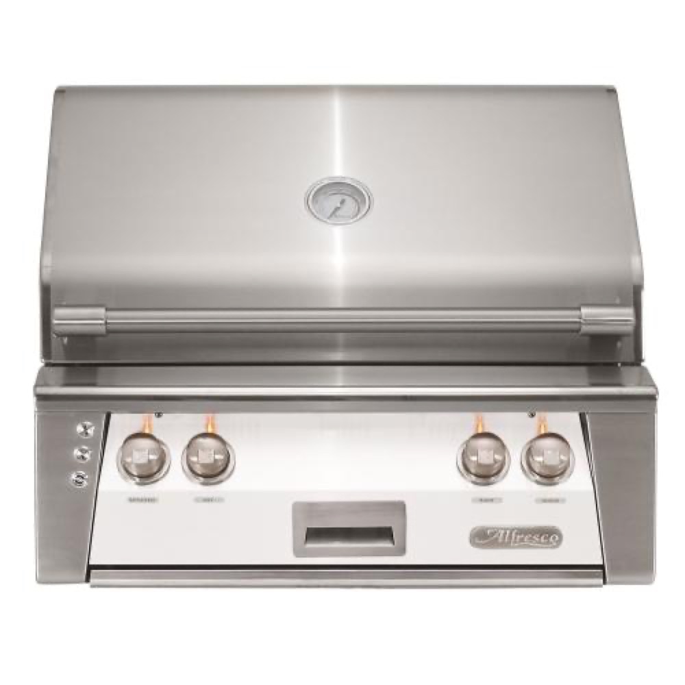 Alfresco Grills ALXE 30 Inch 2 Burner Built In Propane Gas Grill with Rear Infrared Burner   Signal White Matte