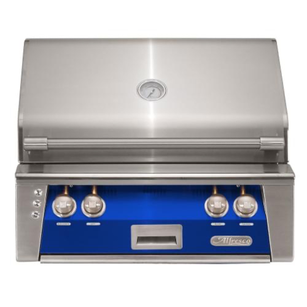 Alfresco Grills ALXE 30 Inch 2 Burner Built In Propane Gas Grill with Rear Infrared Burner   Ultramarine Blue