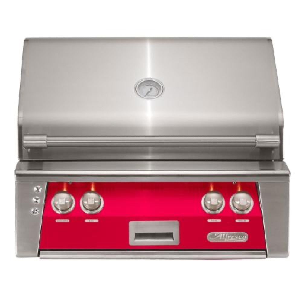 Alfresco Grills ALXE 30 Inch 2 Burner Built In Propane Gas Grill with Rear Infrared Burner   Raspberry Red