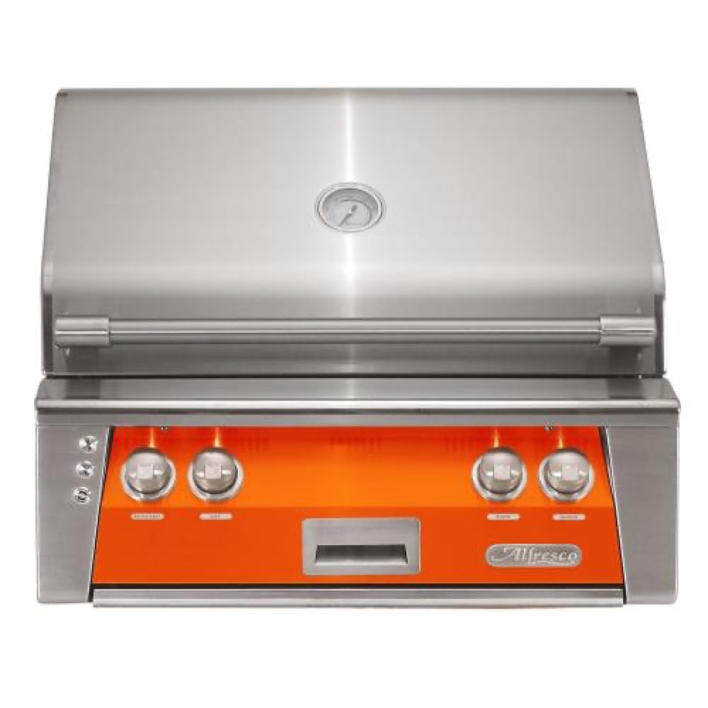 Alfresco Grills ALXE 30 Inch 2 Burner Built In Propane Gas Grill with Rear Infrared Burner   Luminous Orange