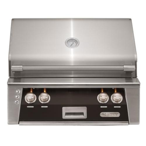 Alfresco Grills ALXE 30 Inch 2 Burner Built In Propane Gas Grill with Sear Zone and Rear Infrared Burner   Jet Black Matte