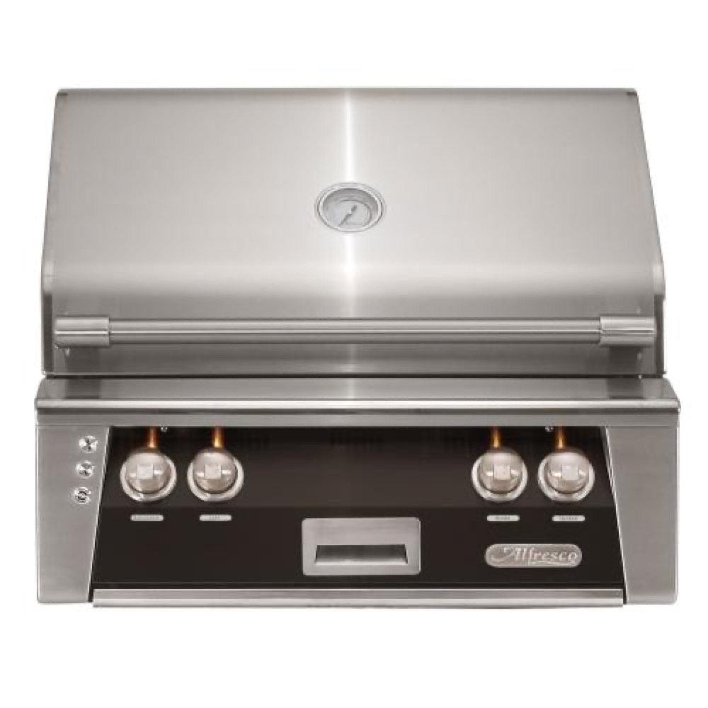 Alfresco Grills ALXE 30 Inch 2 Burner Built In Propane Gas Grill with Sear Zone and Rear Infrared Burner   Jet Black Matte