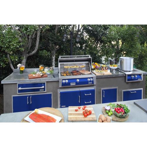 Alfresco Grills ALXE 30 Inch 2 Burner Built In Propane Gas Grill with Sear Zone and Rear Infrared Burner   Ultramarine Blue