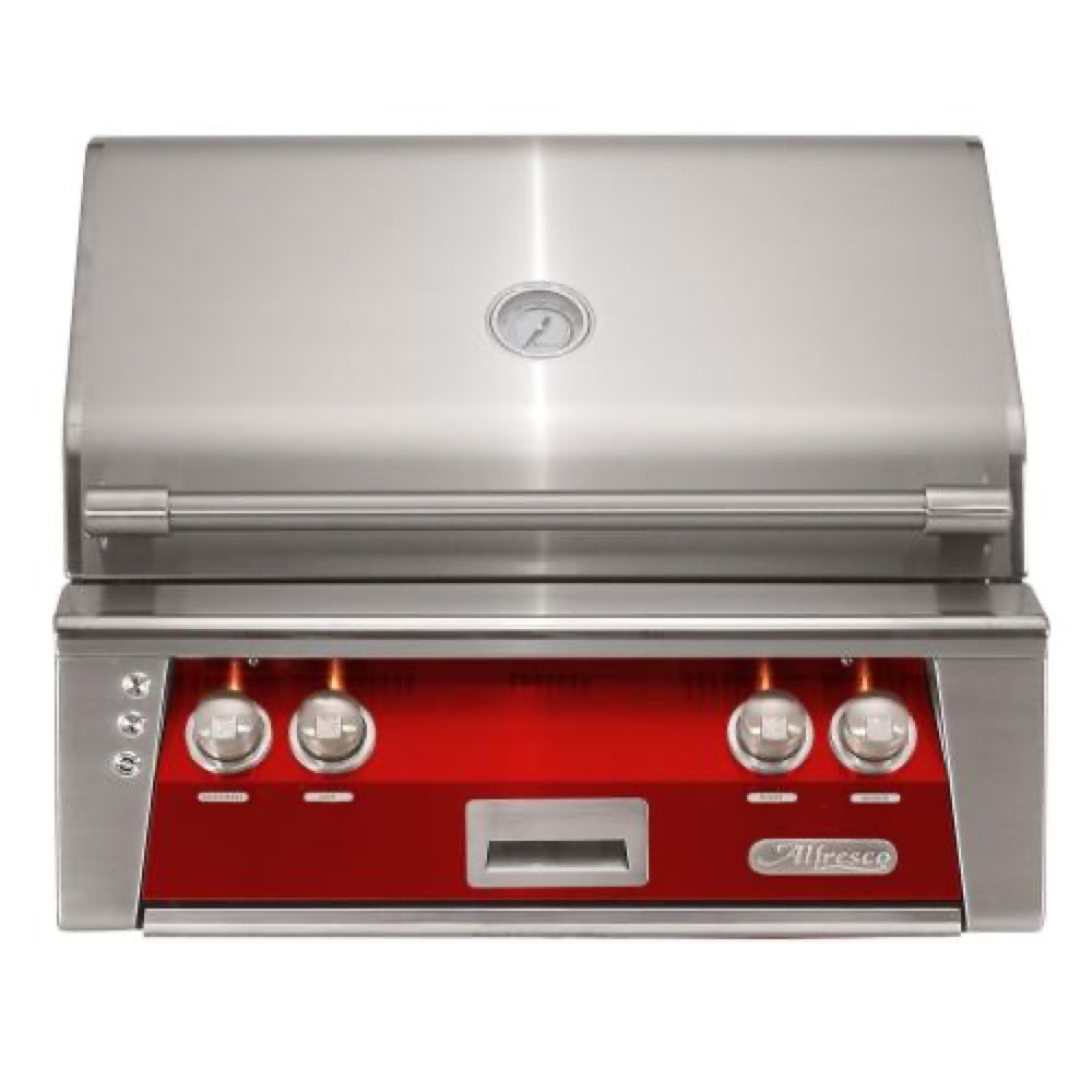 Alfresco Grills ALXE 30 Inch 2 Burner Built In Propane Gas Grill with Sear Zone and Rear Infrared Burner   Carmine Red