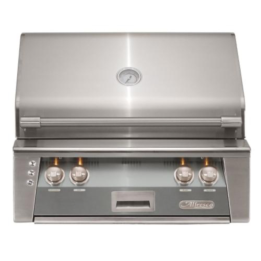 Alfresco Grills ALXE 30 Inch 2 Burner Built In Propane Gas Grill with Sear Zone and Rear Infrared Burner   Signal Grey
