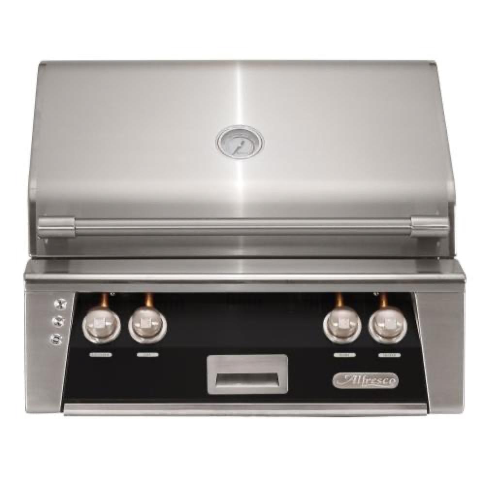 Alfresco Grills ALXE 30 Inch 2 Burner Built In Natural Gas Grill with Sear Zone and Rear Infrared Burner   Jet Black Gloss