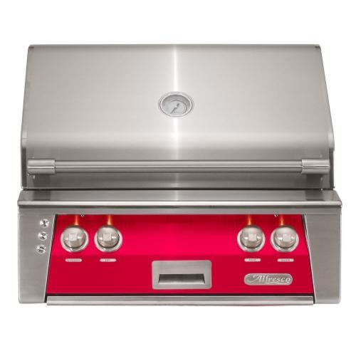 Alfresco Grills ALXE 30 Inch 2 Burner Built In Natural Gas Grill with Sear Zone and Rear Infrared Burner   Raspberry Red