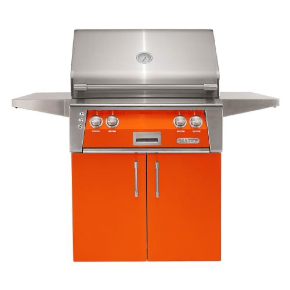 Alfresco Grills ALXE 30 Inch 2 Burner Freestanding Propane Gas Grill with Sear Zone and Rear Infrared Burner   Luminous Orange