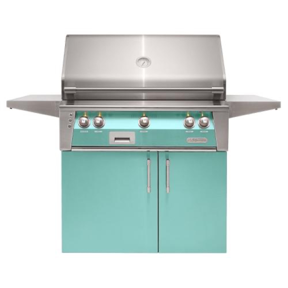 Alfresco Grills ALXE 36 Inch 3 Burner Freestanding Propane Gas Grill with Rear Infrared Burner   Light Green