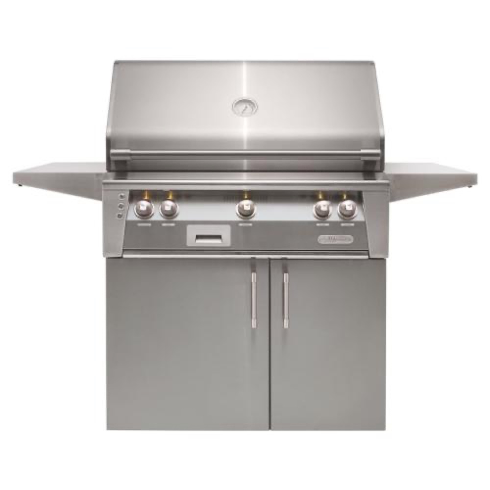 Alfresco Grills ALXE 36 Inch 3 Burner Freestanding Propane Gas Grill with Rear Infrared Burner   Signal Grey