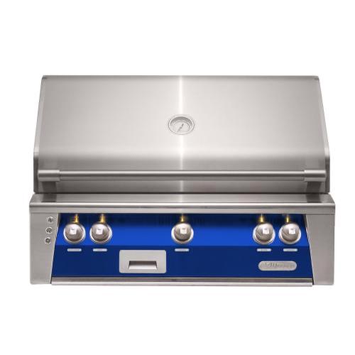 Alfresco Grills ALXE 36 Inch 3 Burner Built In Natural Gas Grill with Sear Zone and Rear Infrared Burner   Ultramarine Blue