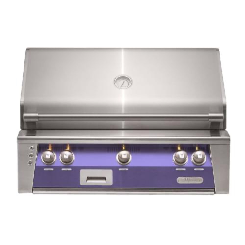 Alfresco Grills ALXE 36 Inch 3 Burner Built In Natural Gas Grill with Sear Zone and Rear Infrared Burner   Blue Lilac