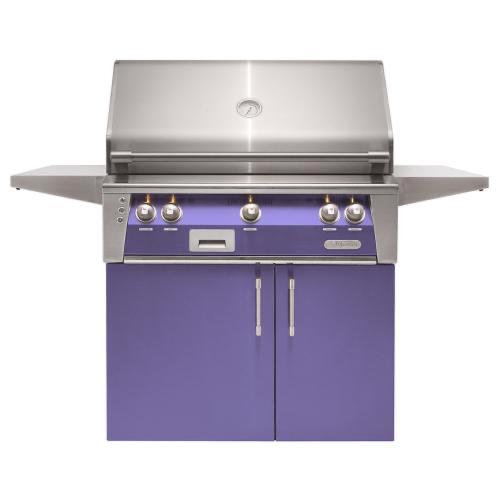 Alfresco Grills ALXE 36 Inch 3 Burner Freestanding Propane Gas Grill with Sear Zone and Rear Infrared Burner   Blue Lilac