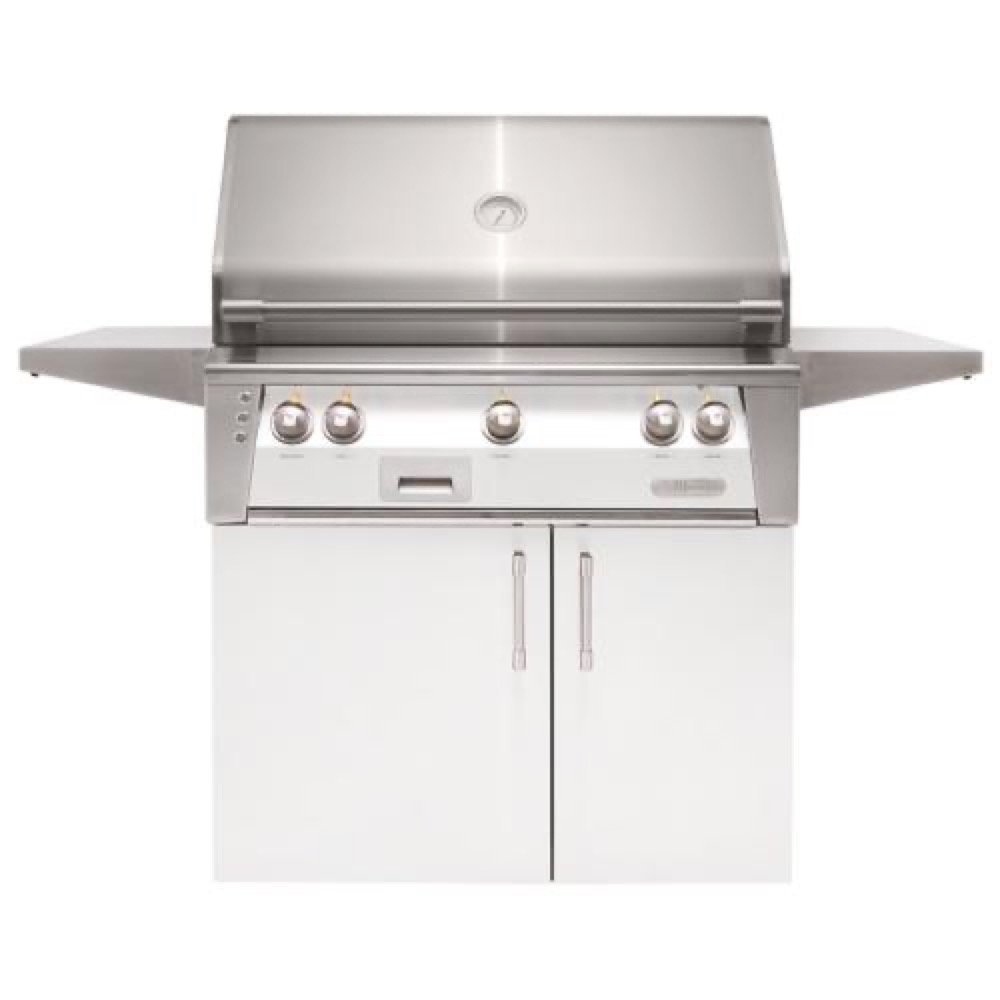 Alfresco Grills ALXE 36 Inch 3 Burner Freestanding Natural Gas Grill with Sear Zone and Rear Infrared Burner   Signal White Matte