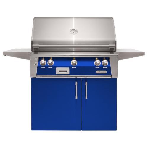 Alfresco Grills ALXE 36 Inch 3 Burner Freestanding Natural Gas Grill with Sear Zone and Rear Infrared Burner   Ultramarine Blue