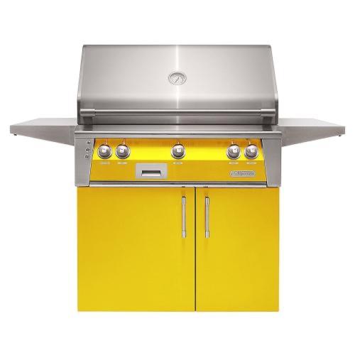 Alfresco Grills ALXE 36 Inch 3 Burner Freestanding Natural Gas Grill with Sear Zone and Rear Infrared Burner   Traffic Yellow