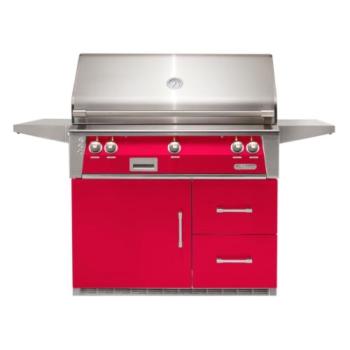 Alfresco Grills ALXE 42 Inch 3 Burner Freestanding Propane Gas Grill with Rear Infrared Burner on Refrigerated Cart Raspberry Red ALXE 42RFG LP S3027350