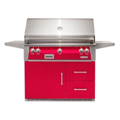 Alfresco Grills ALXE 42 Inch 3 Burner Freestanding Propane Gas Grill with Rear Infrared Burner on Refrigerated Cart   Raspberry Red