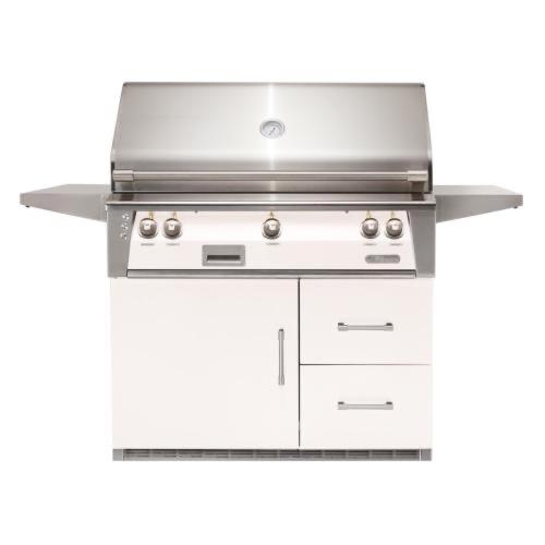 Alfresco Grills ALXE 42 Inch 3 Burner Freestanding Natural Gas Grill with Rear Infrared Burner on Refrigerated Cart   Signal White Matte