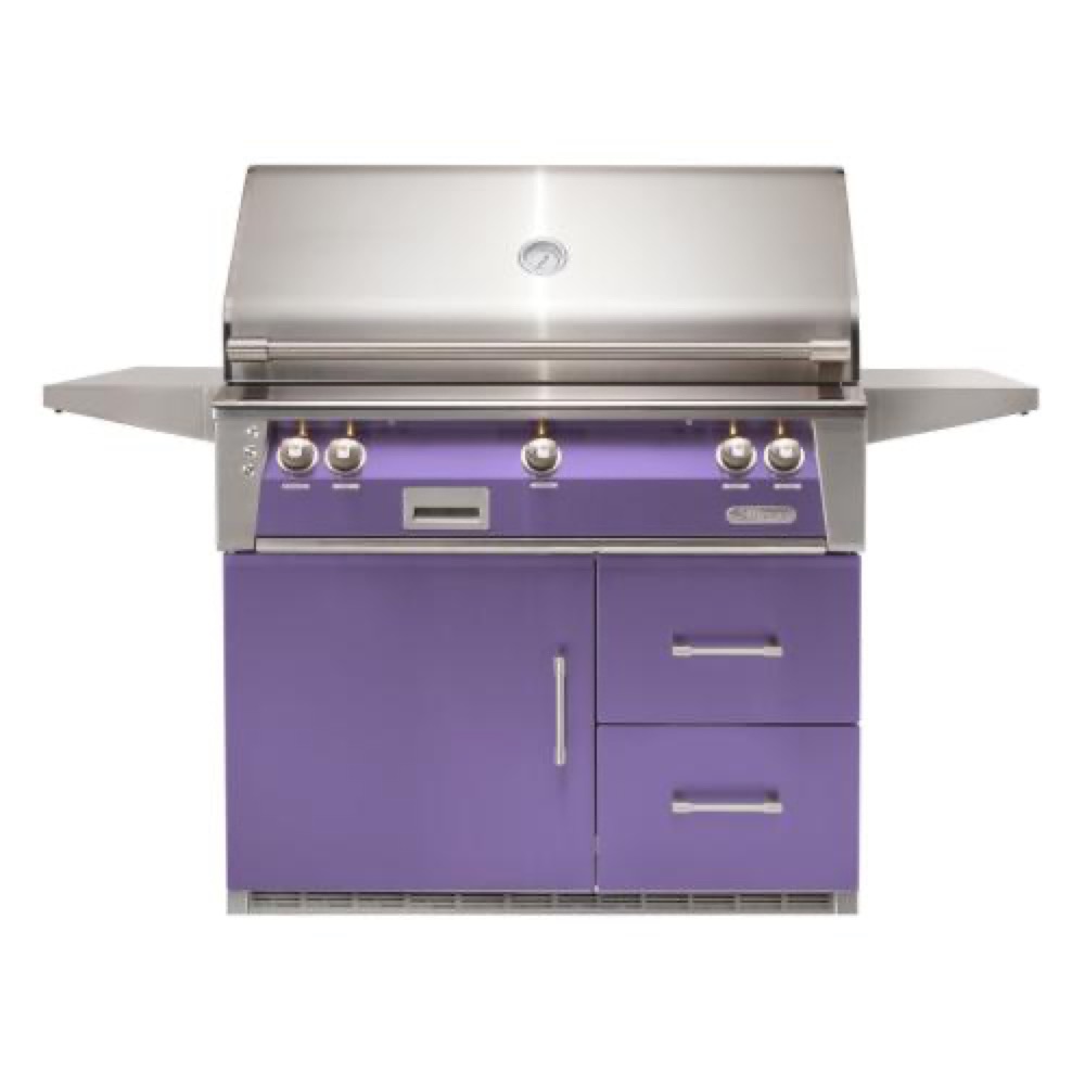 Alfresco Grills ALXE 42 Inch 3 Burner Freestanding Natural Gas Grill with Rear Infrared Burner on Refrigerated Cart   Blue Lilac