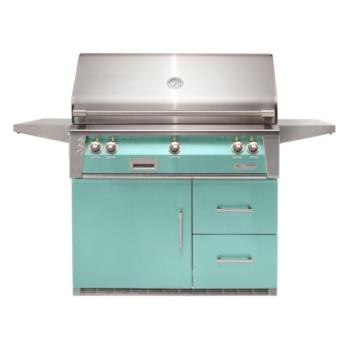 Alfresco Grills ALXE 42 Inch 3 Burner Freestanding Natural Gas Grill with Rear Infrared Burner on Refrigerated Cart Light Green ALXE 42RFG NG S6027350