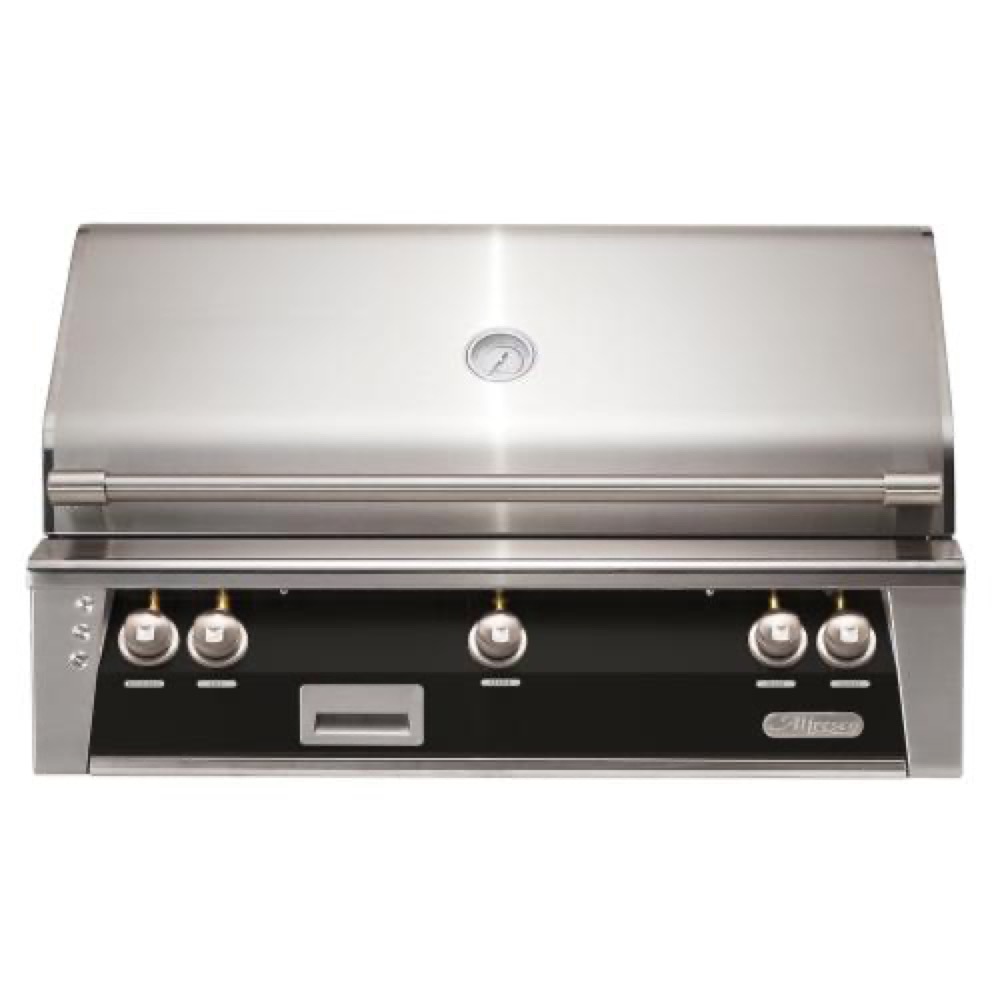 Alfresco Grills ALXE 42 Inch 3 Burner Built In Propane Gas Grill with Sear Zone and Rear Infrared Burner   Jet Black Gloss