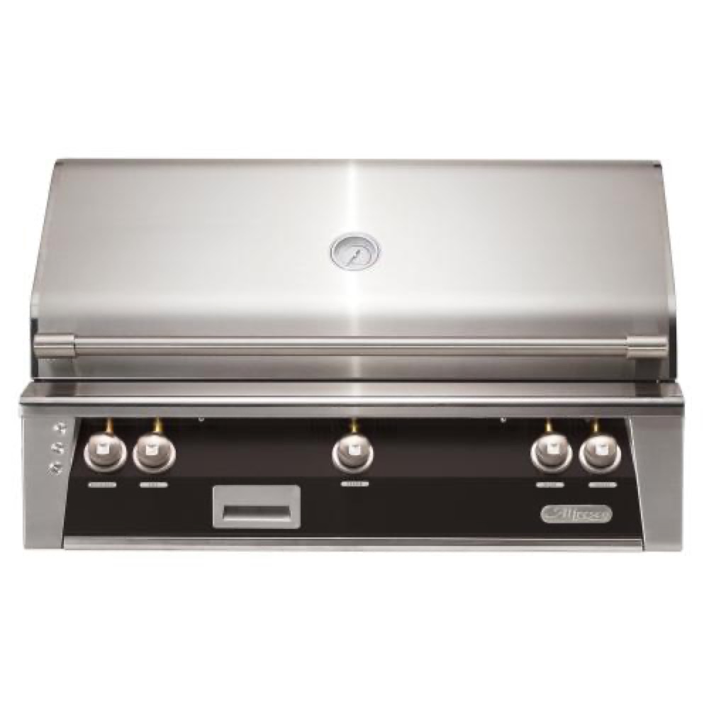 Alfresco Grills ALXE 42 Inch 3 Burner Built In Propane Gas Grill with Sear Zone and Rear Infrared Burner   Jet Black Matte