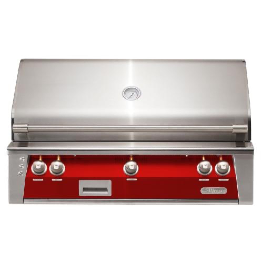 Alfresco Grills ALXE 42 Inch 3 Burner Built In Propane Gas Grill with Sear Zone and Rear Infrared Burner   Carmine Red
