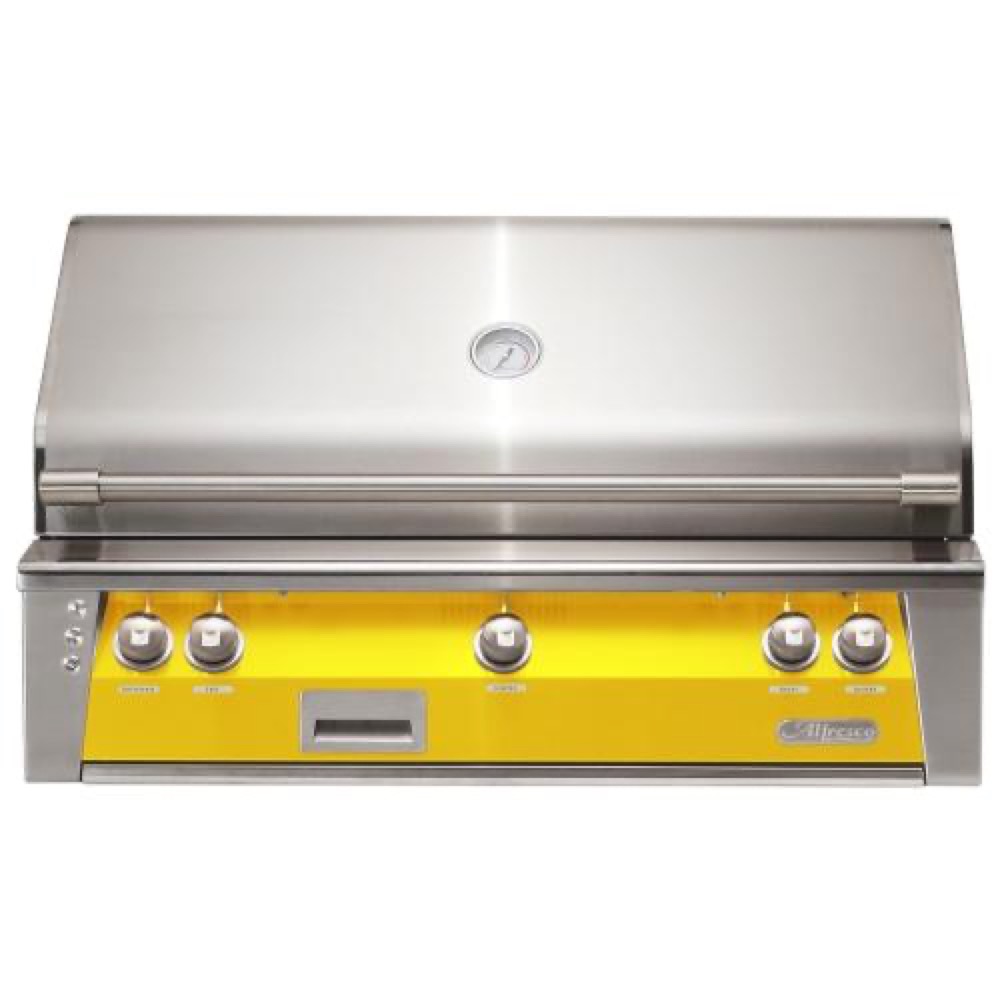 Alfresco Grills ALXE 42 Inch 3 Burner Built In Propane Gas Grill with Sear Zone and Rear Infrared Burner   Traffic Yellow
