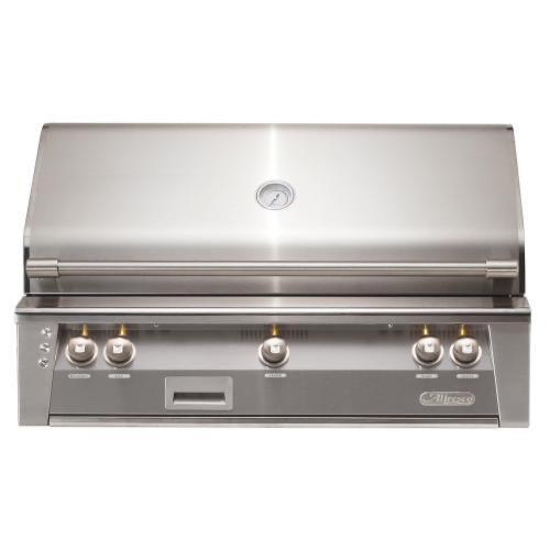 Alfresco Grills ALXE 42 Inch 3 Burner Built In Propane Gas Grill with Sear Zone and Rear Infrared Burner   Signal Grey