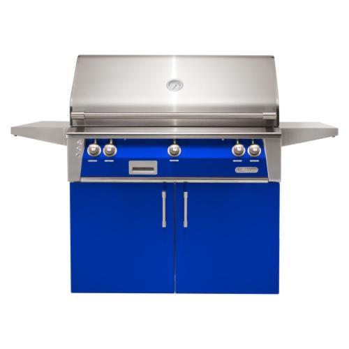 Alfresco Grills ALXE 42 Inch 3 Burner Freestanding Propane Gas Grill with Sear Zone and Rear Infrared Burner   Ultramarine Blue