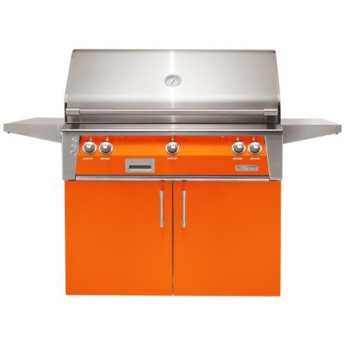 Alfresco Grills ALXE 42 Inch 3 Burner Freestanding Propane Gas Grill with Sear Zone and Rear Infrared Burner   Luminous Orange