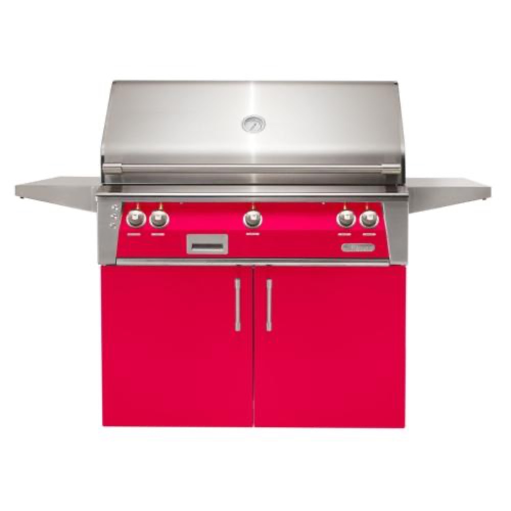 Alfresco Grills ALXE 42 Inch 3 Burner Freestanding Natural Gas Grill with Sear Zone and Rear Infrared Burner   Raspberry Red