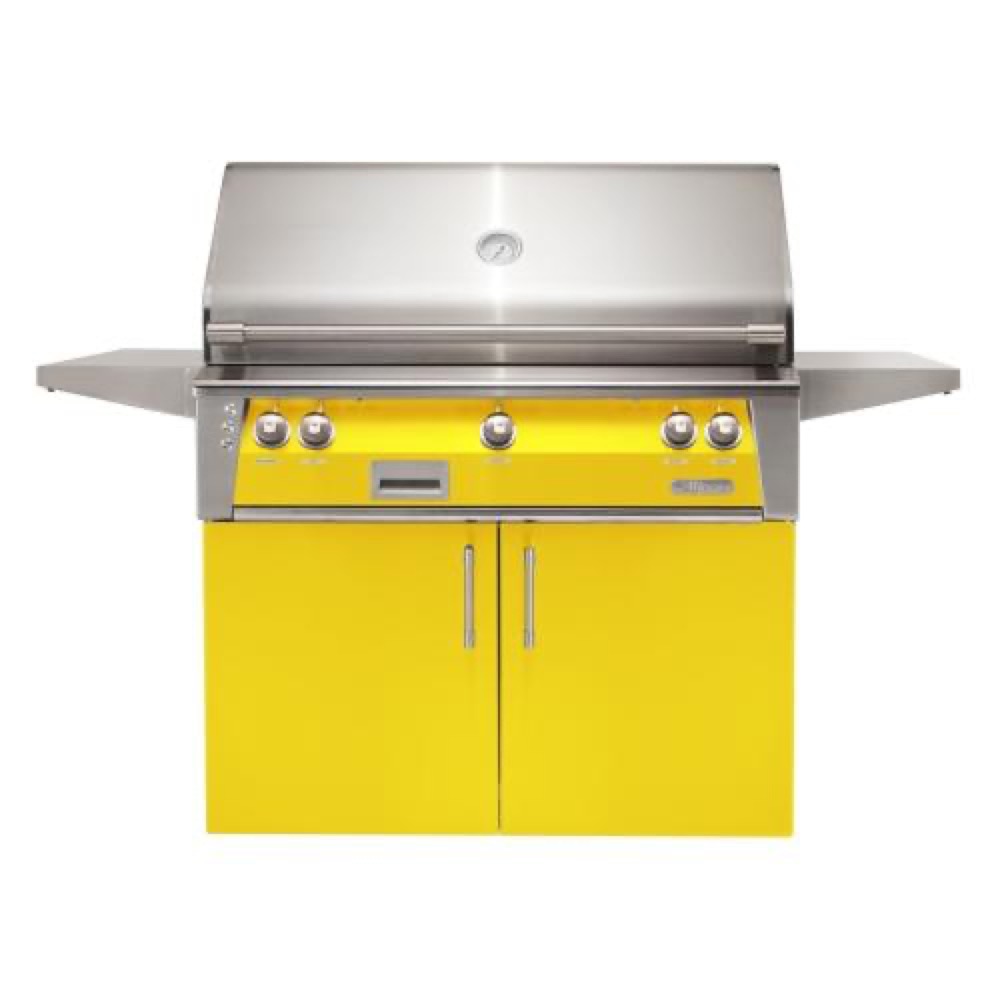 Alfresco Grills ALXE 42 Inch 3 Burner Freestanding Natural Gas Grill with Sear Zone and Rear Infrared Burner   Traffic Yellow