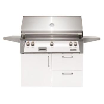 Alfresco Grills ALXE 42 Inch 3 Burner Freestanding Deluxe Natural Gas Grill with Sear Zone and Rear Infrared Burner Signal White Matte ALXE 42SZCD NG SM9003350