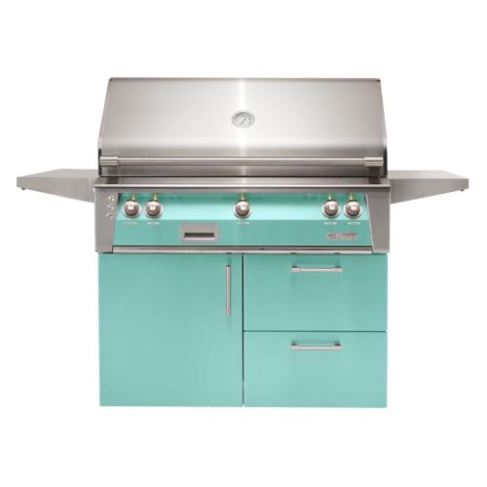 Alfresco Grills ALXE 42 Inch 3 Burner Freestanding Deluxe Natural Gas Grill with Sear Zone and Rear Infrared Burner   Light Green