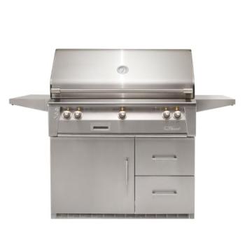 Alfresco Grills ALXE 42 Inch 3 Burner Freestanding Propane Gas Grill with Sear Zone and Rear Infrared Burner on Refrigerated Cart Stainless Steel ALXE 42SZRFG LP350