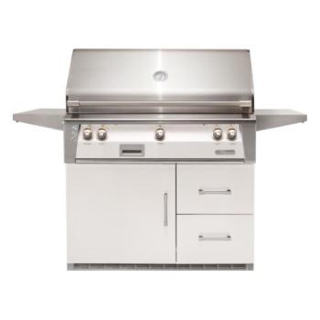 Alfresco Grills ALXE 42 Inch 3 Burner Freestanding Propane Gas Grill with Sear Zone and Rear Infrared Burner on Refrigerated Cart Signal White Gloss ALXE 42SZRFG LP S9003350
