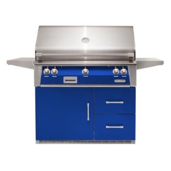 Alfresco Grills ALXE 42 Inch 3 Burner Freestanding Propane Gas Grill with Sear Zone and Rear Infrared Burner on Refrigerated Cart Ultramarine Blue ALXE 42SZRFG LP S5002 350