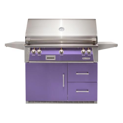 Alfresco Grills ALXE 42 Inch 3 Burner Freestanding Propane Gas Grill with Sear Zone and Rear Infrared Burner on Refrigerated Cart    Blue Lilac