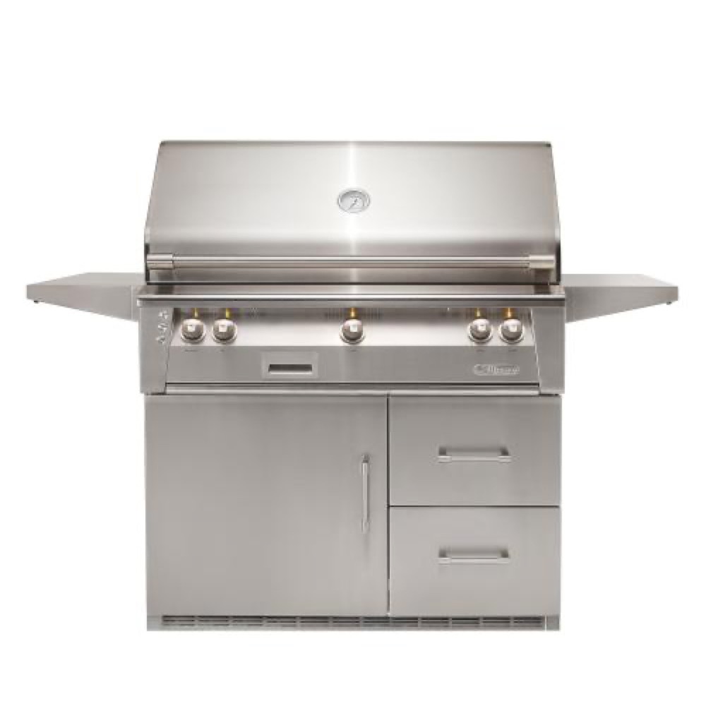 Alfresco Grills ALXE 42 Inch 3 Burner Freestanding Natural Gas Grill with Sear Zone and Rear Infrared Burner on Refrigerated Cart   Stainless Steel
