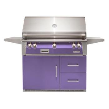 Alfresco Grills ALXE 42 Inch 3 Burner Freestanding Natural Gas Grill with Sear Zone and Rear Infrared Burner on Refrigerated Cart Blue Lilac ALXE 42SZRFG NG S4005350