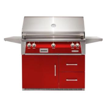 Alfresco Grills ALXE 42 Inch 3 Burner Freestanding Natural Gas Grill with Sear Zone and Rear Infrared Burner on Refrigerated Cart Carmine Red ALXE 42SZRFG NG S3002350