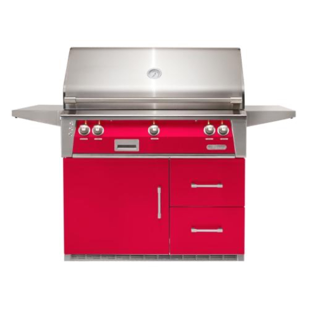 Alfresco Grills ALXE 42 Inch 3 Burner Freestanding Natural Gas Grill with Sear Zone and Rear Infrared Burner on Refrigerated Cart    Raspberry Red