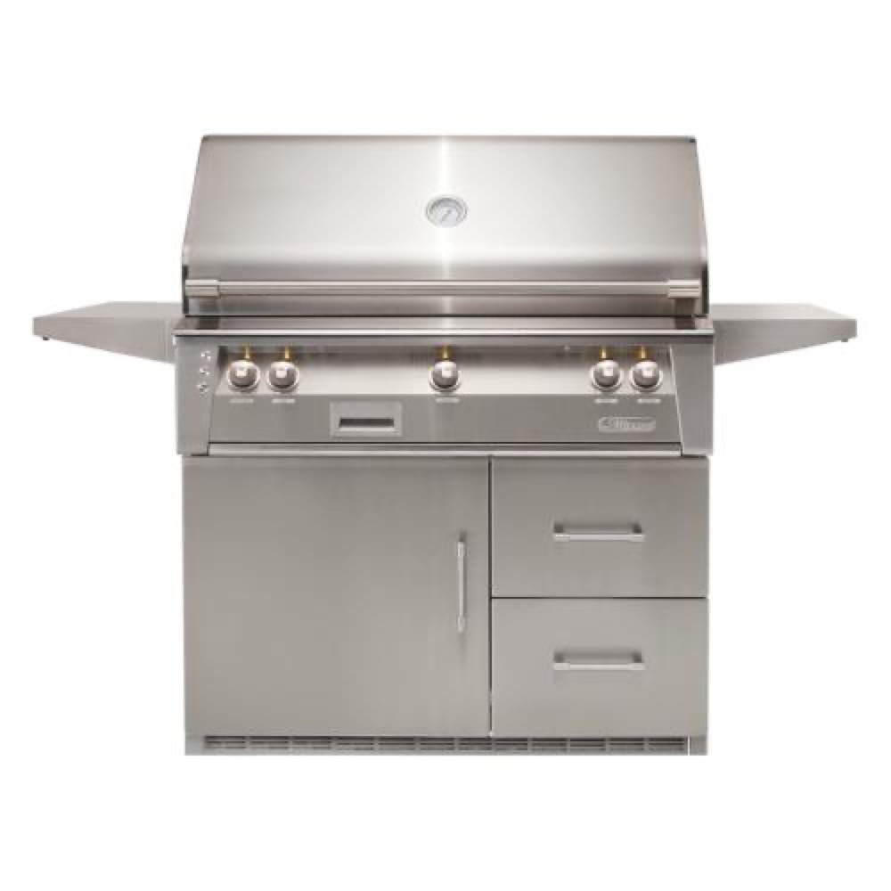 Alfresco Grills ALXE 42 Inch 3 Burner Freestanding Natural Gas Grill with Sear Zone and Rear Infrared Burner on Refrigerated Cart    Signal Grey