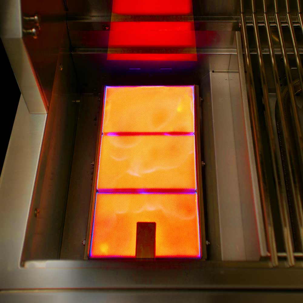 Alfresco Grills ALXE 56 Inch 4 Burner Built In Propane Gas Grill with Sear Zone and Rear Infrared Burner    Luminous Orange